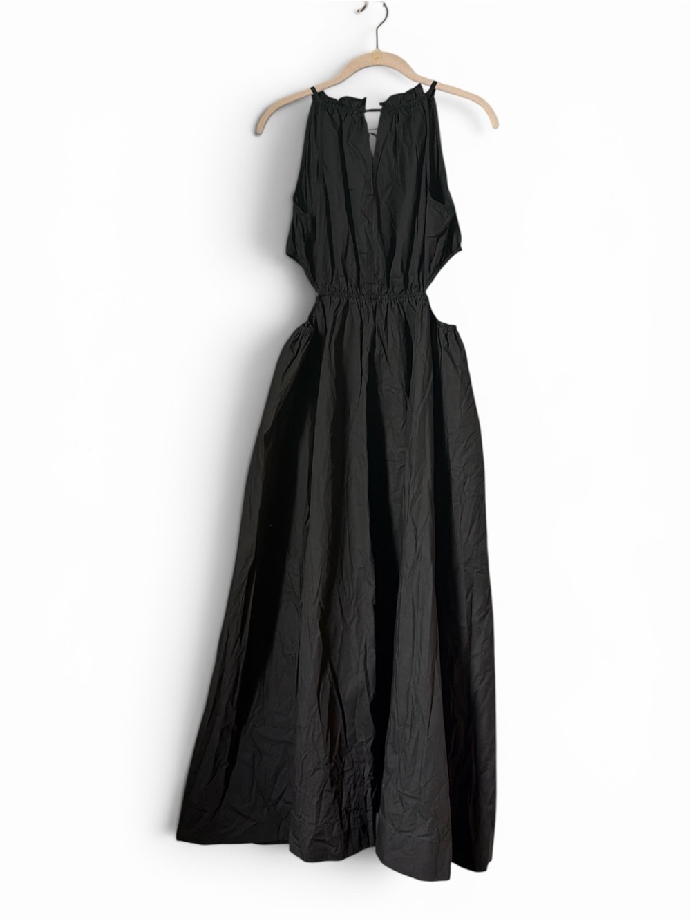 Moon River Black Halter Cutout Midi Dress 100% Cotton Ruffle Tie Neck Small NWT
